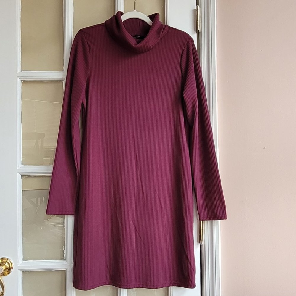 Rue21 Burgandy Ribbed Cowl neck Lined Dress Size XL